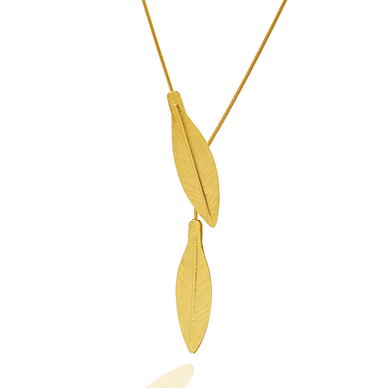 Gold leaf long necklace