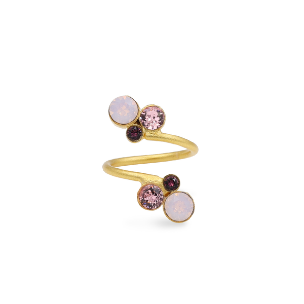 Gold multi-color open ring with pink and purple crystals