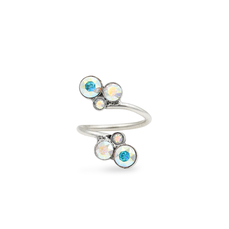 Silver multi-color open ring with aurora crystals