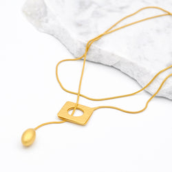 gold rhombus long chain necklace