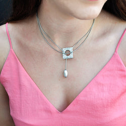 silver rhombus long chain necklace