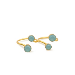 gold double finger ring with pacific blue crystals