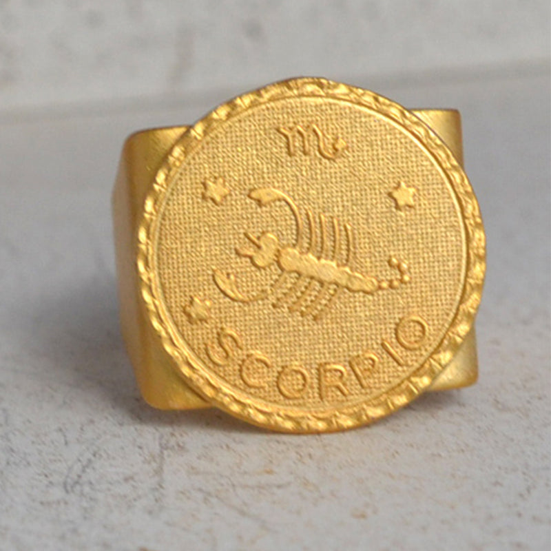 Gold scorpio stamp ring