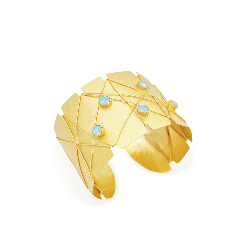 Gold statement cuff bracelet with pacific opal crystals