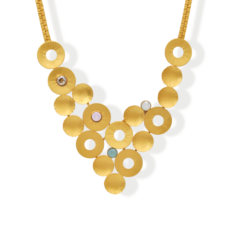 Gold collar necklace with multicolor crystals