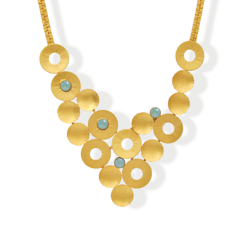 Gold collar necklace with pacific opal crystals