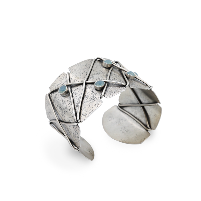 Silver statement cuff bracelet with pacific blue crystal