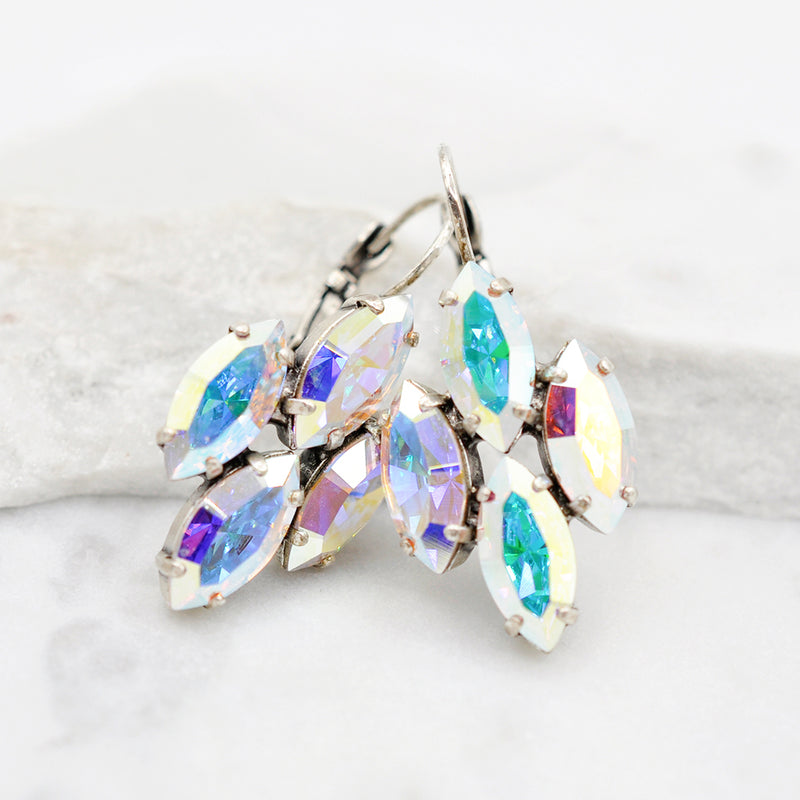 Silver marquise crystal earrings with aurora crystals
