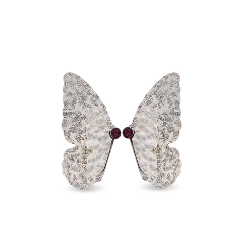 silver mariposa earrings with amethyst crystal