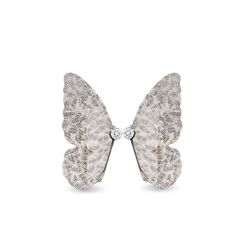 silver mariposa earrings with white crystal