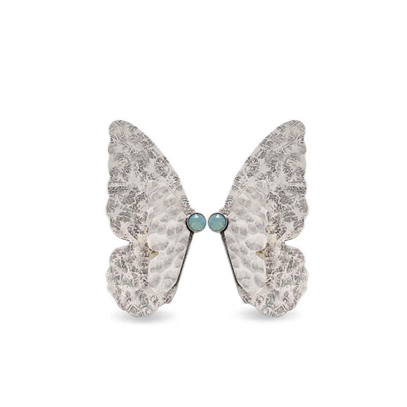 silver mariposa earrings with pacific blue crystal