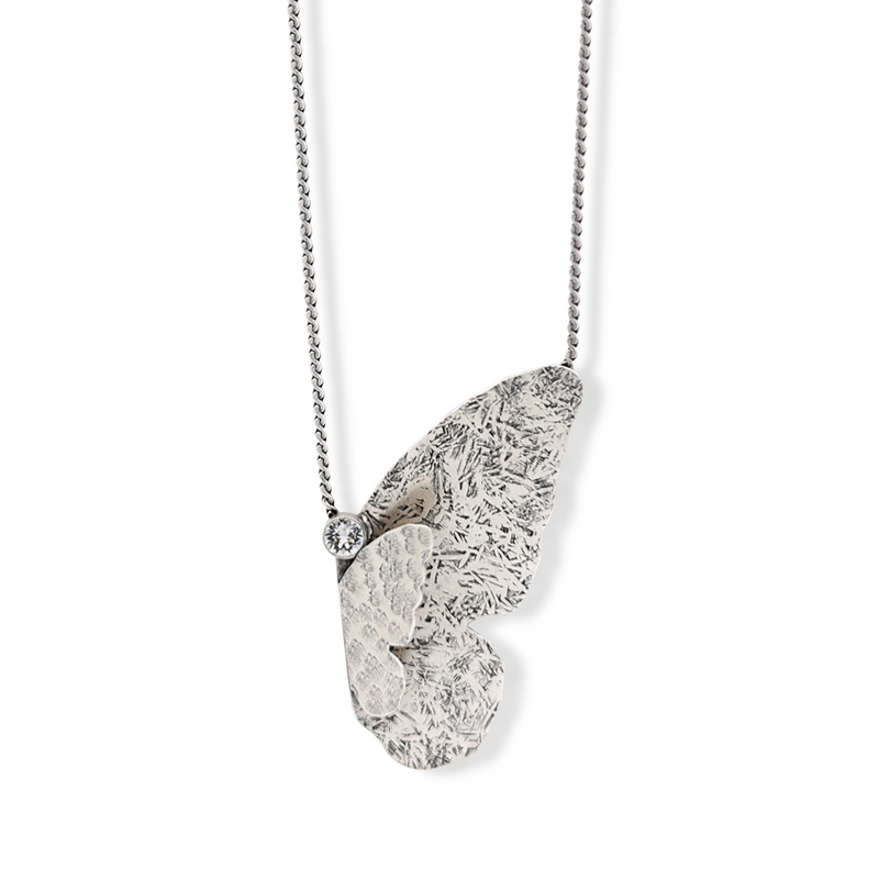 Silver mariposa necklace with white crystal
