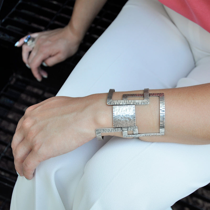 silver square cuff bracelet
