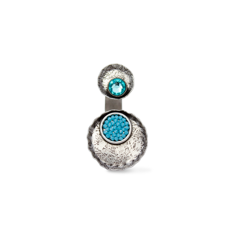 Silver open ring with turquoise crystals