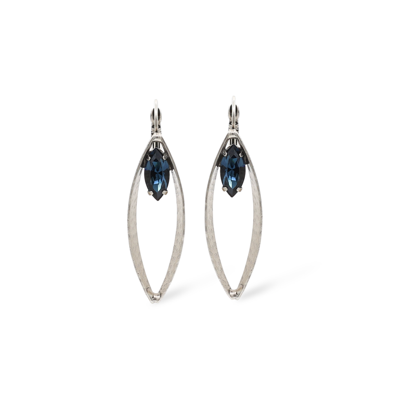 Silver eye earrings with blue crystal