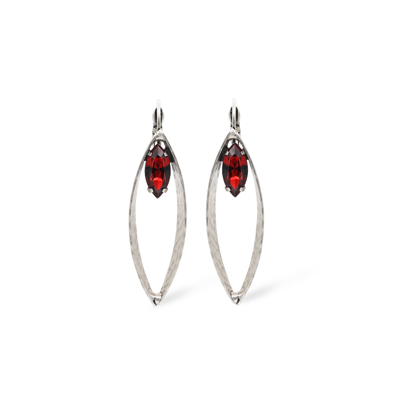 Silver eye earrings with red crystal