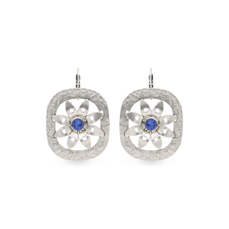 Sunflower silver earrings with sapphire crystal