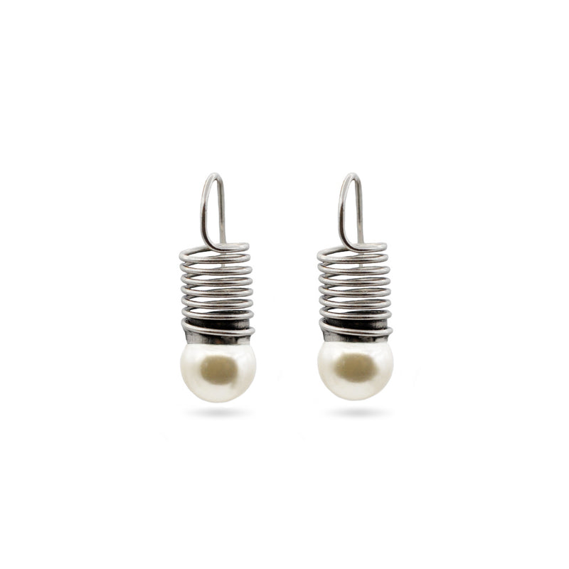 silver spiral earrings with white pearl