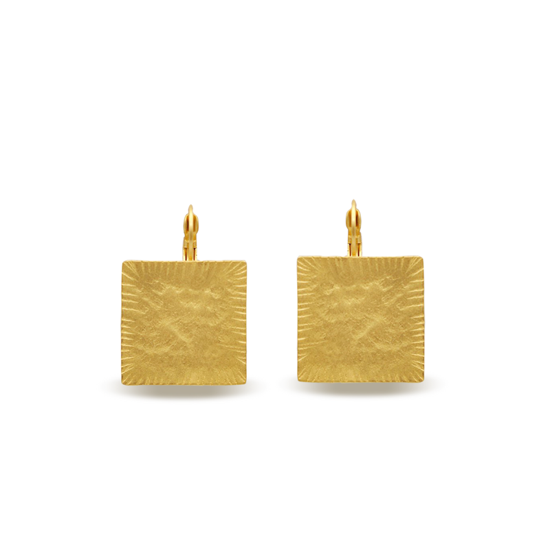 hammered gold square drop earrings