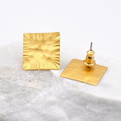 hammered gold square stud earrings