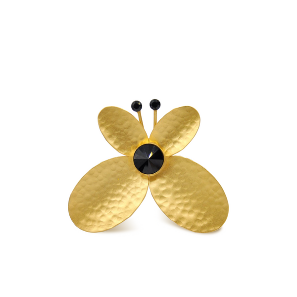 Large gold butterfly brooch with black onyx