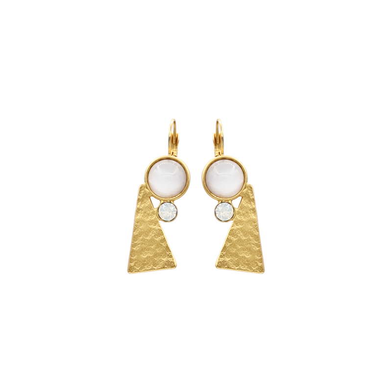Triangle dangle gold earrings with white crystal