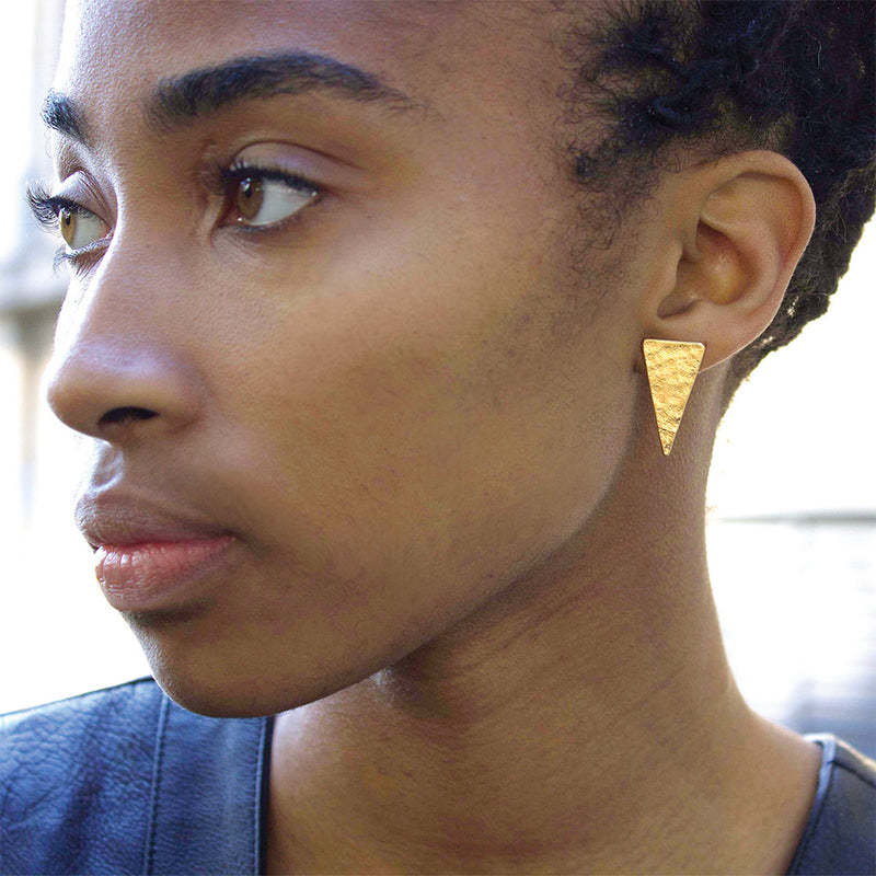 triangle gold stud earrings