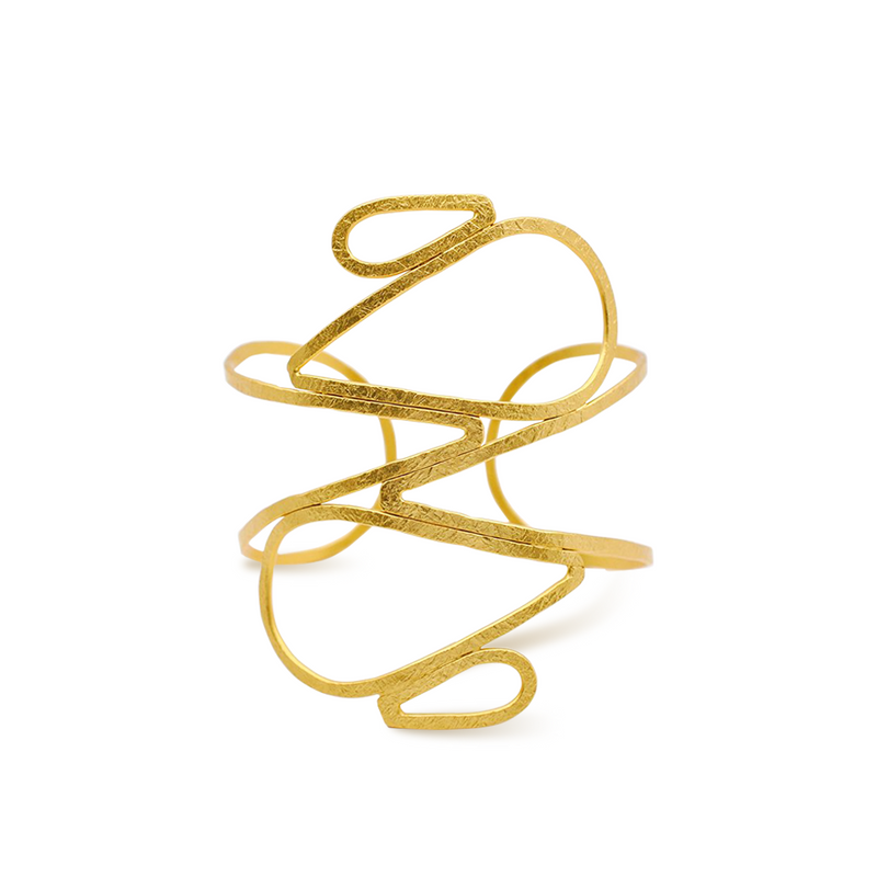 18k gold plated sculptural wide cuff bracelet