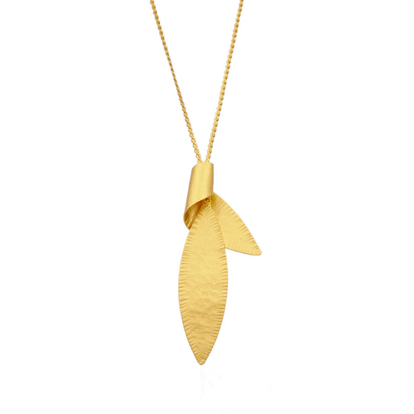 Hammered gold leaf necklace