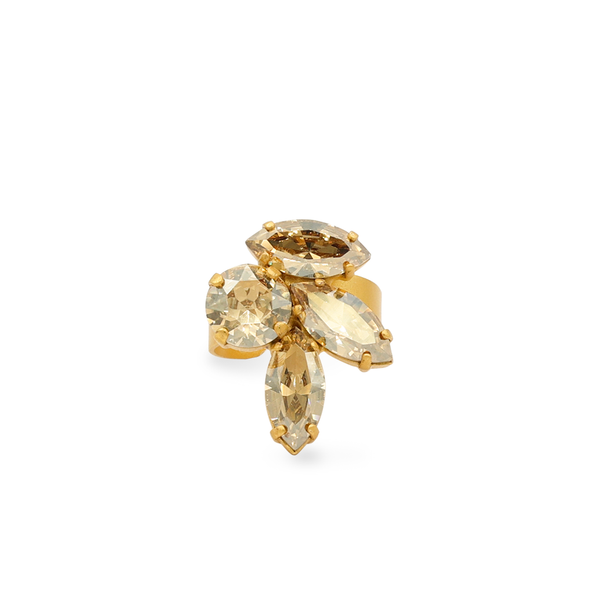 Gold cocktail ring with fine golden crystal